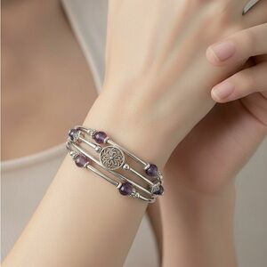 Elegant Silver and Purple Beaded Bracelet